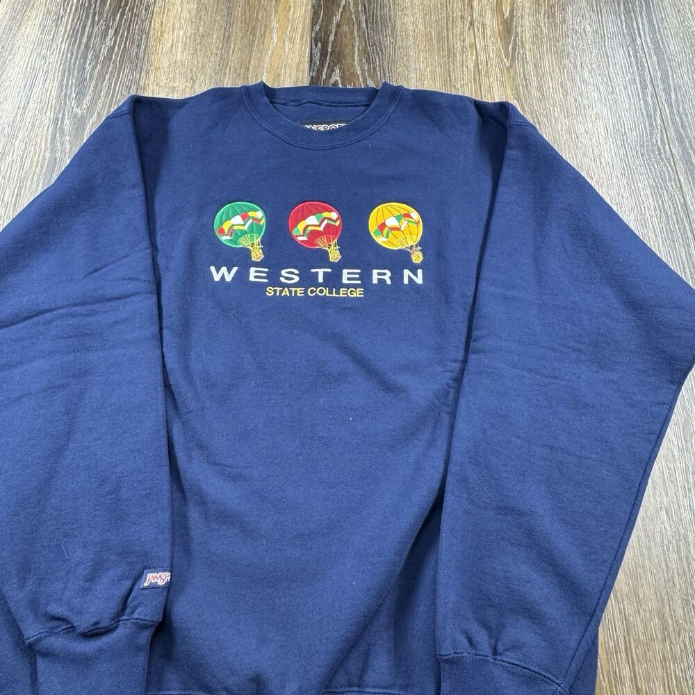 Vintage Western State College Sweatshirt Mens L Blue Hot Air Balloon Sweater